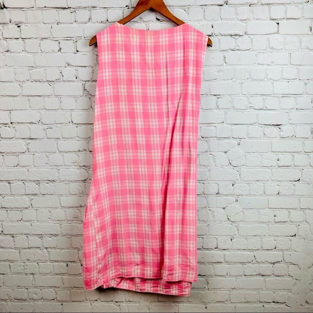 Vintage Pink Plaid Midi Dress Crew neck Sleeveless contour empire waist - Picture 9 of 11